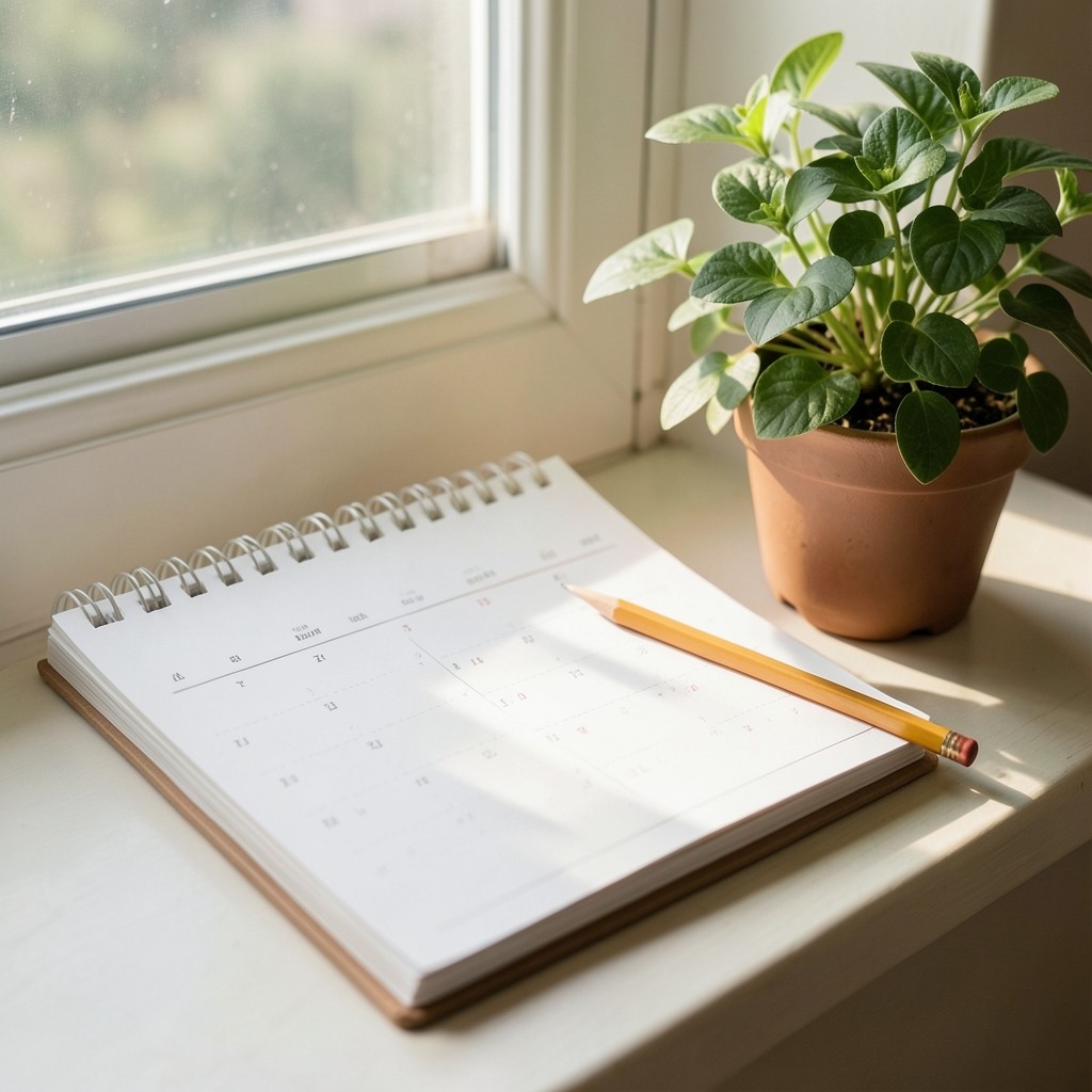 Kalender und Notizen zur Planung des beruflichen Wiedereinstiegs
